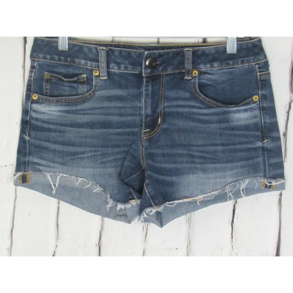 American Eagle Outfitters Pants - American Eagle Women Jean Shorts Size 10 Blue Shortie Midrise Sandblasted Denim